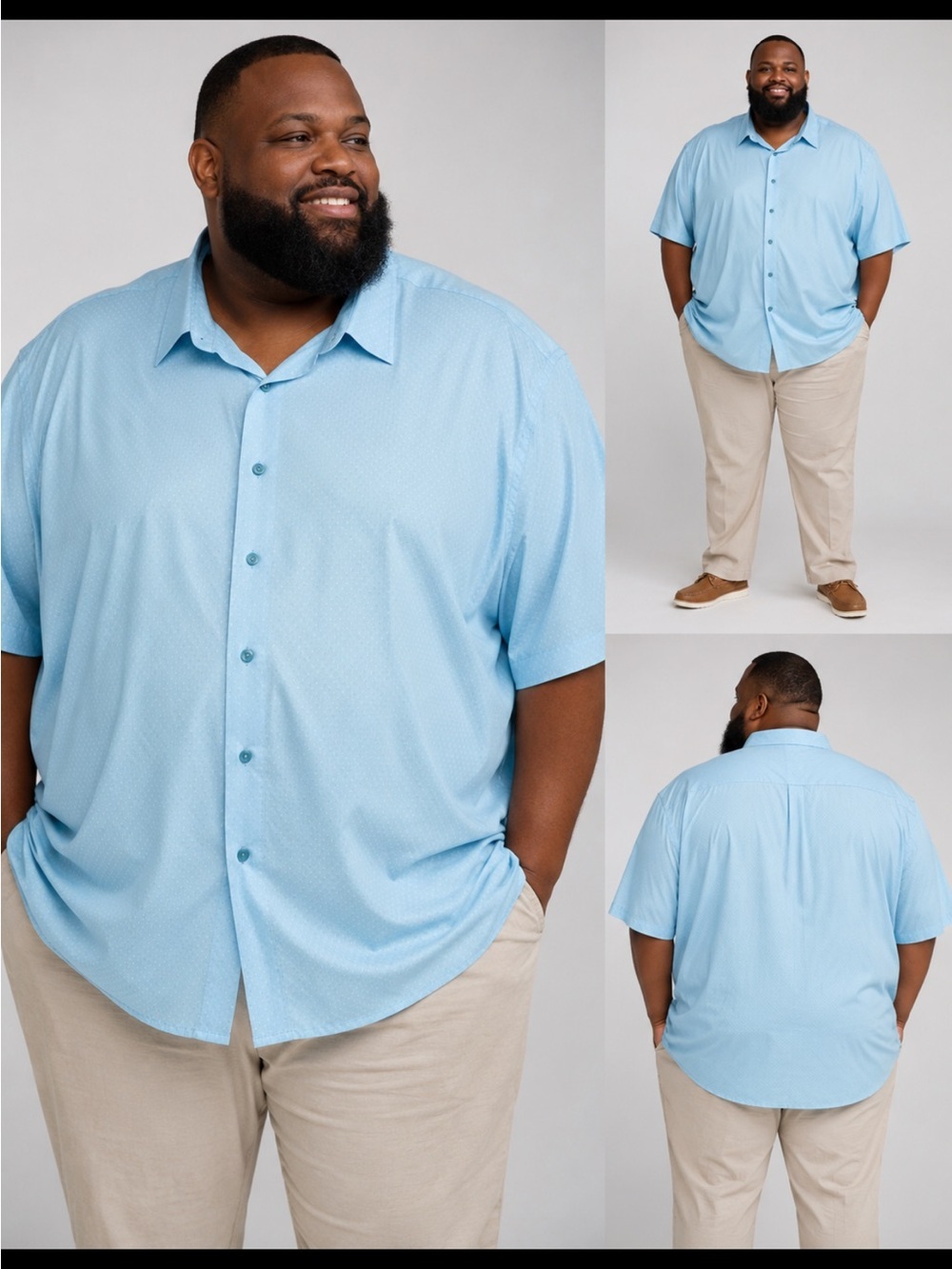 NWT Luchiano Visconti Classic Blue Short-Sleeve Button-Up Shirt Summer Style 6XL